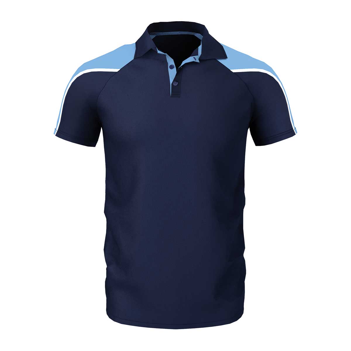 front view of iGen Unisex Sports Polo Navy/Sky