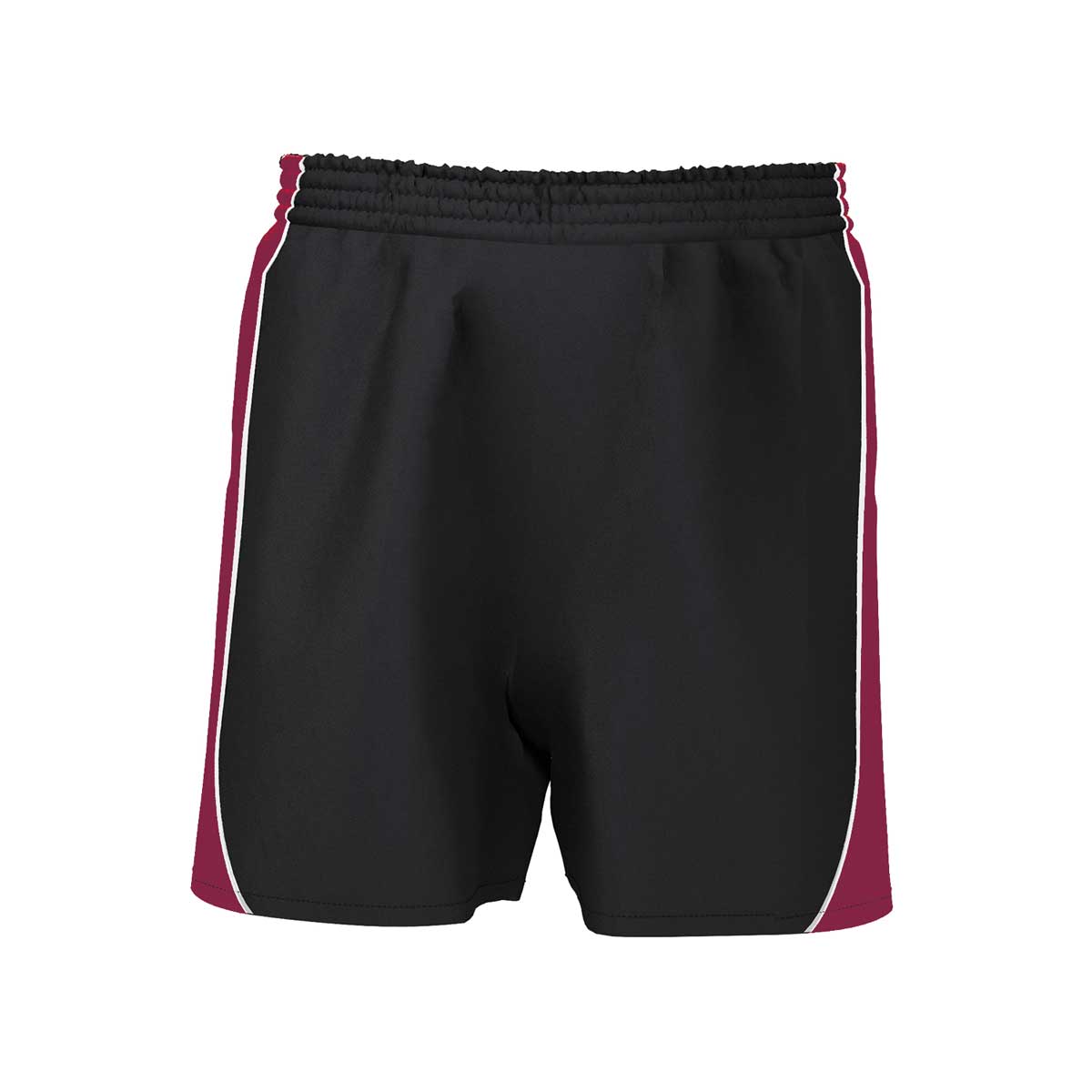 front view of iGen Unisex Sports Shorts Black/Maroon