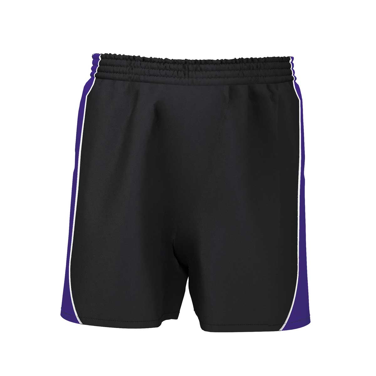 front view of iGen Unisex Sports Shorts Black/Purple