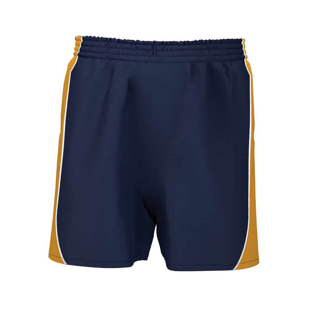 front view of iGen Unisex Sports Shorts Navy/Amber