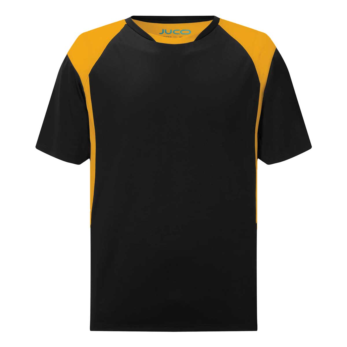 Sports T-Shirt for School PE Kit in black and amber made from JUCO Ecotech fabric