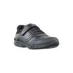 front view of Maxx Black Leather Athletic Touch Lace Up School Shoe