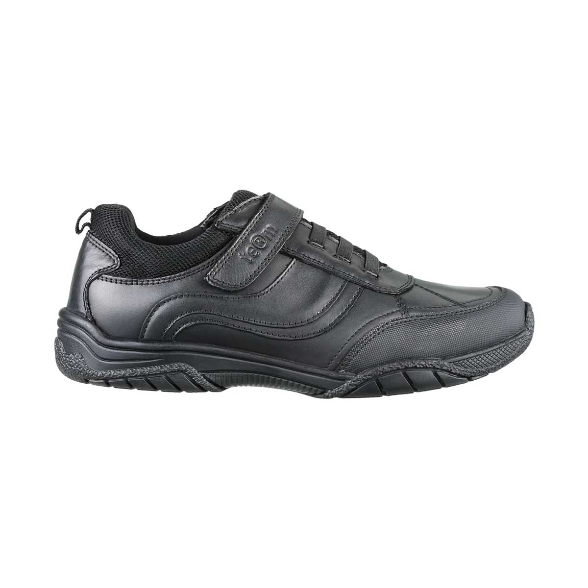side view of Maxx Black Leather Athletic Touch Lace Up School Shoe