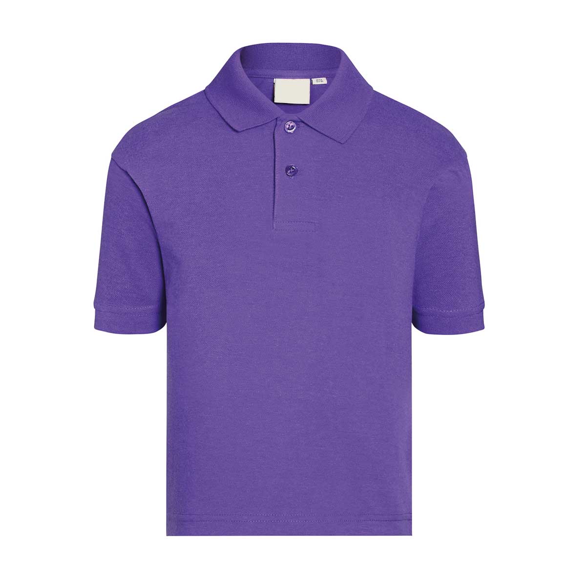 Purple kids school polo with short sleeves and 2 button collar