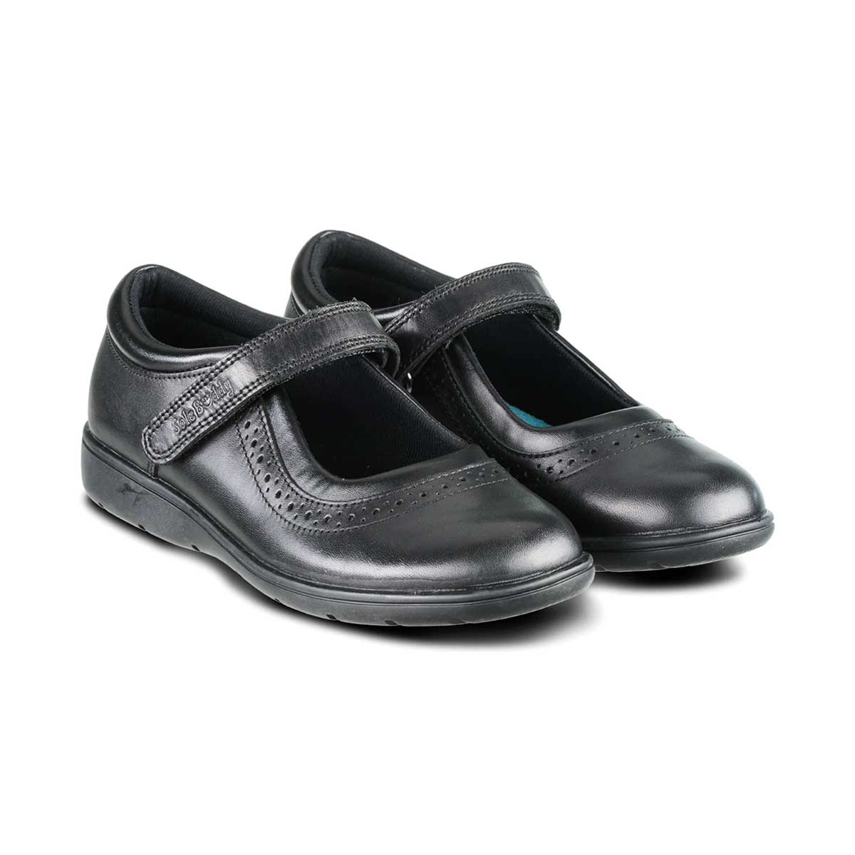 Star Black Leather Fitted Soft Touch Tape School Shoes