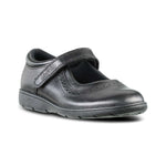 front view of Star Black Leather Fitted Soft Touch Tape School Shoe