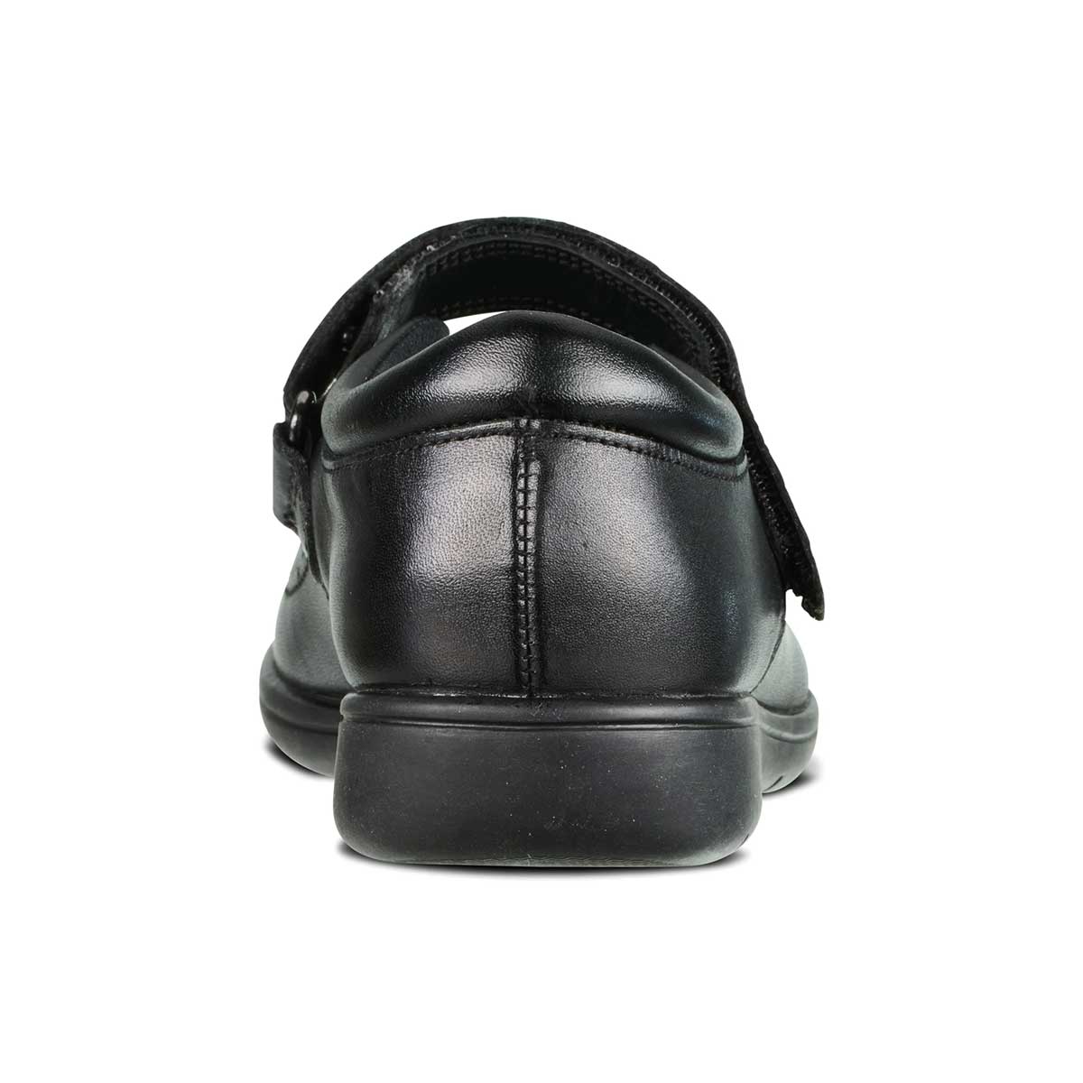 back view of Star Black Leather Fitted Soft Touch Tape School Shoe