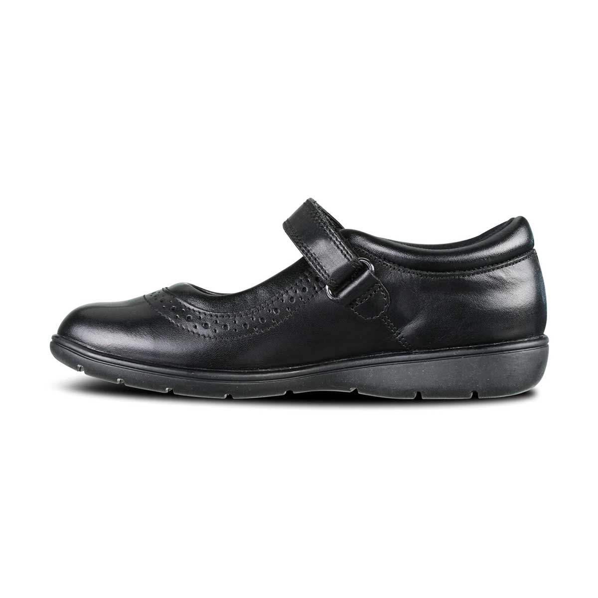 alt inner side view of Star Black Leather Fitted Soft Touch Tape School Shoe