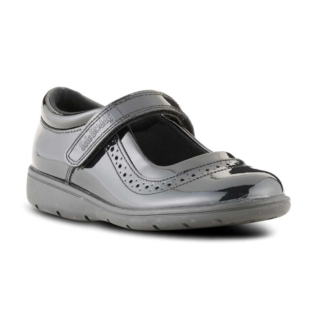 front view of Vega Black Patent Leather School Shoe