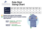 Sizing chart for the Moulton Primary School polo shirt